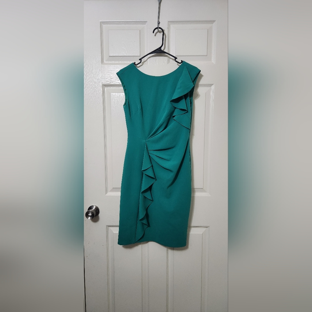 Emerald Front Ruffled Midi Dress